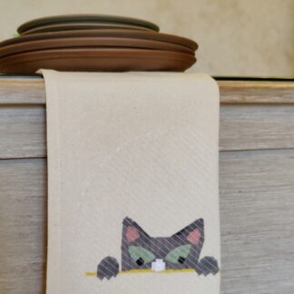 Grey Cat Face Kitchen Towel